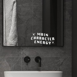ZLKAPT Main Character Energy Mirror Decal - Motivational Wall Decor Sticker - 8.5x4.5'' Retro Vibes for Bathroom Decor - Inspirational Dorm Room Art - Perfect Christmas Gifts (White)