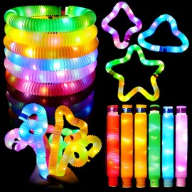 Ainiv 6PCS Lighting Up Pop Tubes, LED Pop Fidget Tubes Toys for Stress & Anxiety Relief, Glow in The Dark Sensory Toys, Party Supplies Large Glow Sticks for Teens Kids Birthday Party Bag Fillers