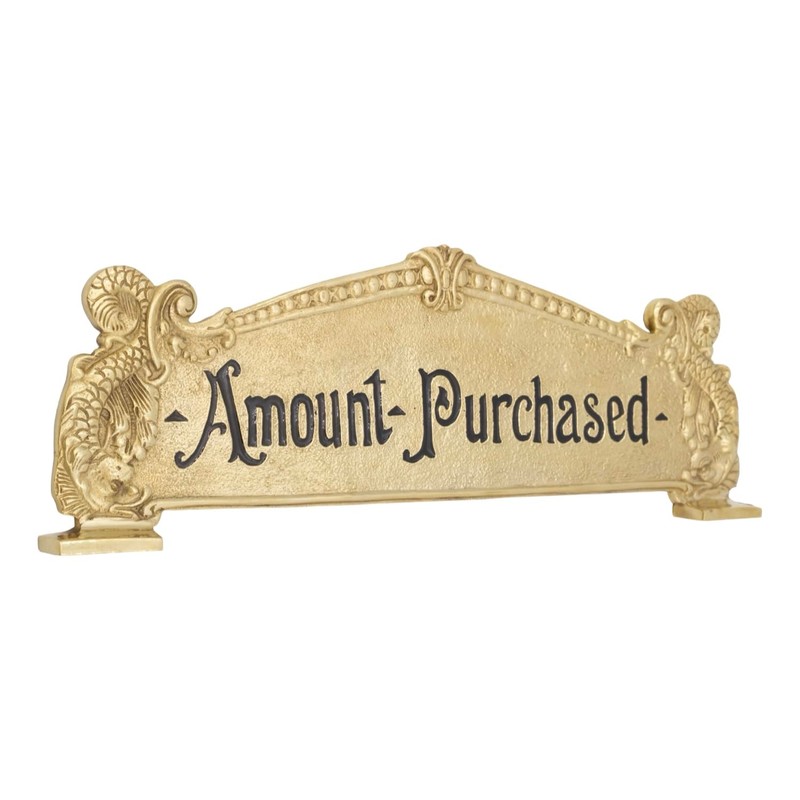 Amount Purchased Brass Cash Register Sign For Old Scroll Crank