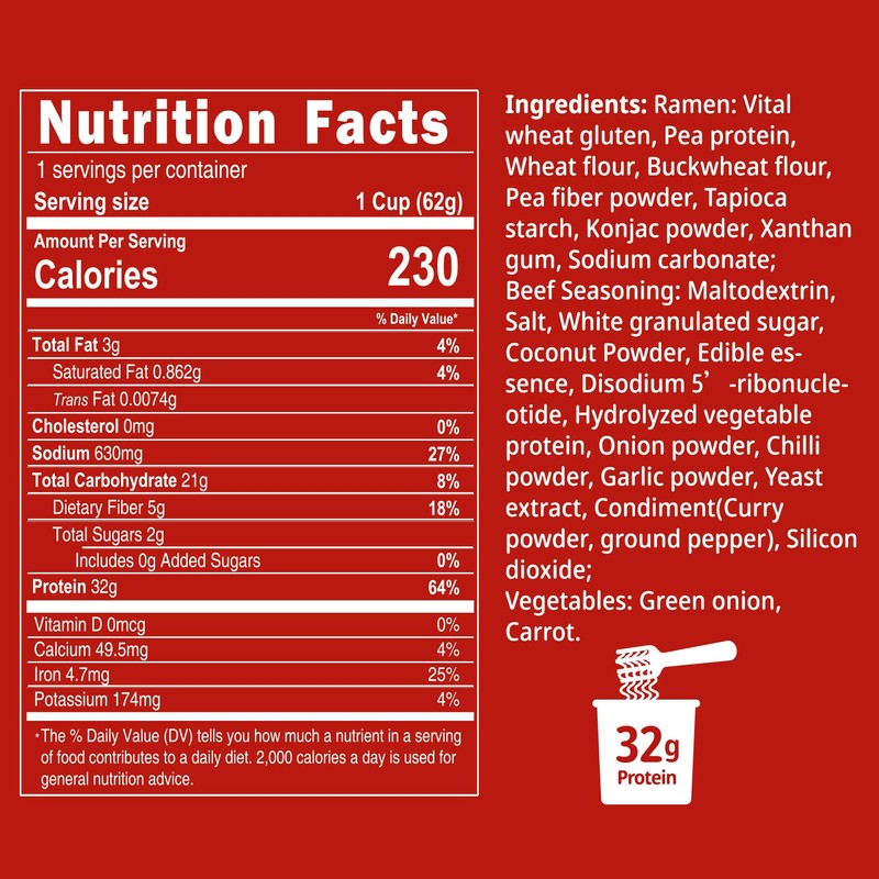 VOLO VERO High Protein (32g) Vegan Instant Ramen Cup, Spicy