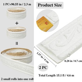 WAPANE 180" x 1.57" 3D Wall Edging Self Adhesive, Pattern Molding Peel and Stick Wallpaper Border, Flexible Wall Base Moulding Trim Mirror Border Wall Lines White, 2PC