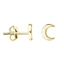 SOFIA MILANI - Women's Earrings 925 Silver with Zirconia Stones - Moon Stud Earrings, Yellow Gold, Cubic Zirconia
