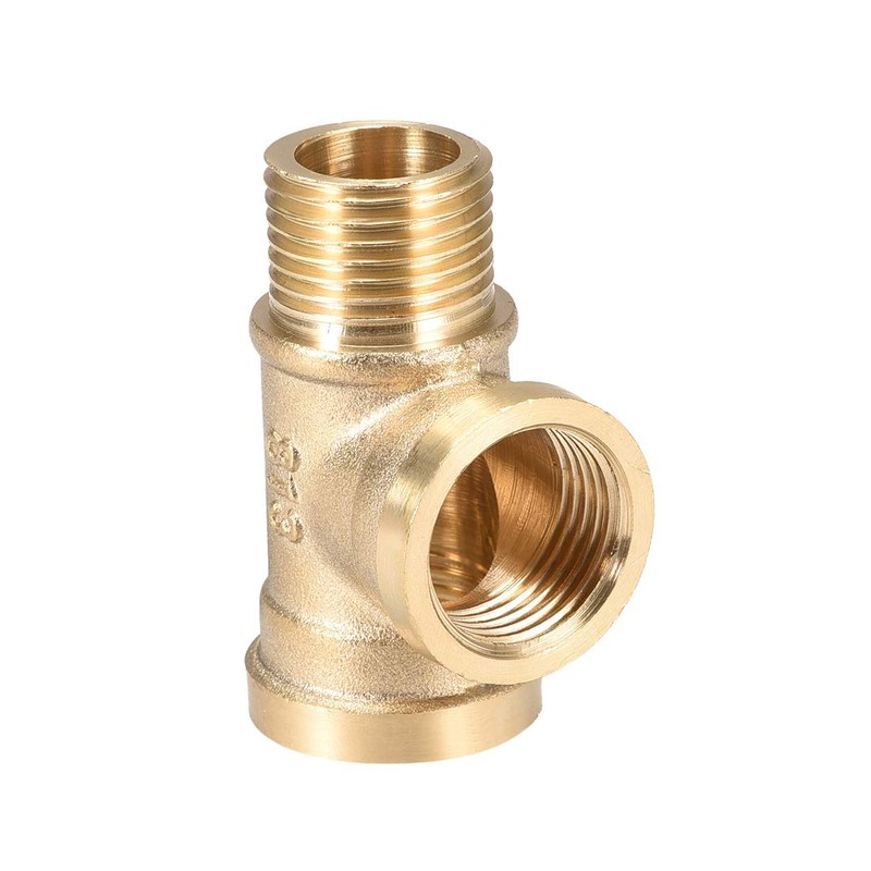 sourcing map Brass Tee Pipe Fitting G1/2 Male x G1/2