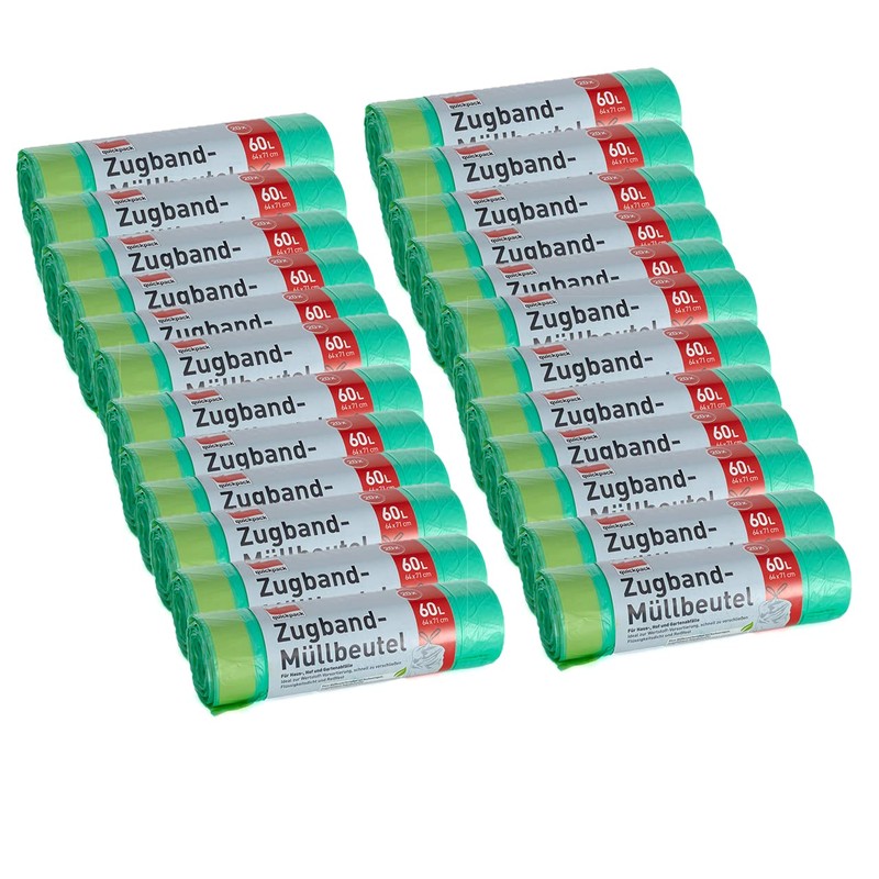 60 L Green Plastic Bin Liners Pack of 3