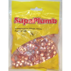 SupaPlumb Pack of 100 Plumbing Compression Olives - 15mm.