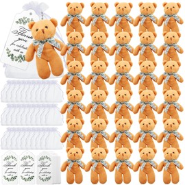 Wettarn 30 Sets Bear Baby Shower Favors Small Bears Bulk Tiny Plush Bears 4.72 Inch Little Bears with Thank You Tags and Mesh Bags Mini Stuffed Animals for DIY Keychain Birthday Decorations(Brown)