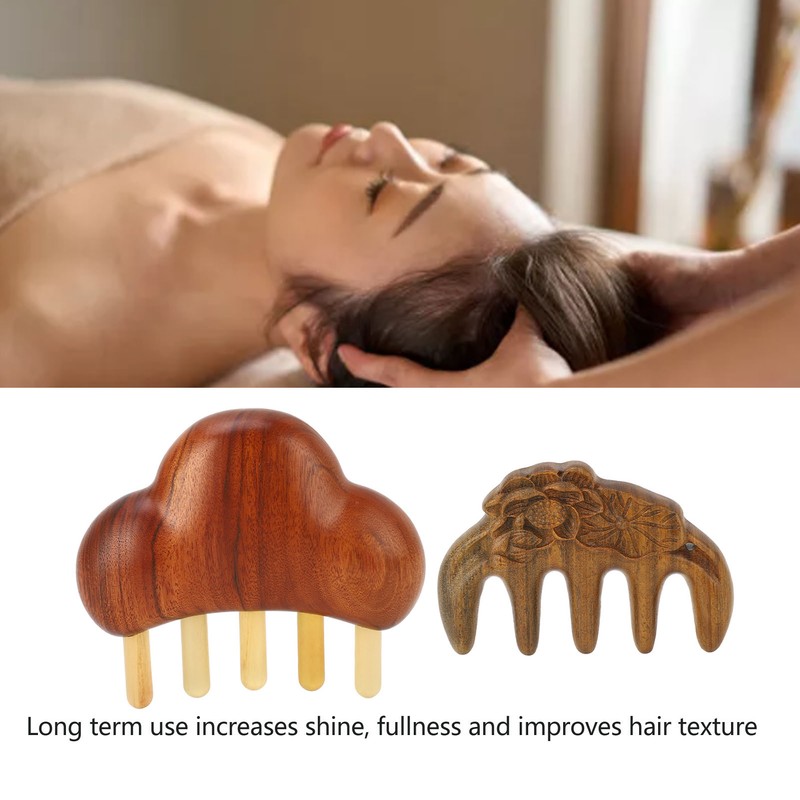 Sandalwood Massaging Comb Lotus Ox Horn Shape Reduce Pressure Wide