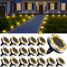 Solar Lights Outdoor Waterproof, 18 Pack 8 LED, Thickened Stainless Steel Ground Light, Solar Garden Lights Landscape Lighting for Patio Pathway Lawn Yard Deck Driveway Walkway, Warm White