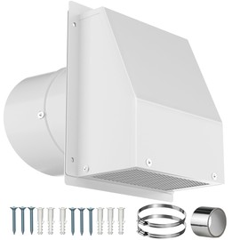 8 Inch Hooded Wall Vent with Screen and Damper, Galvanized Steel Wall Vent Cover with Hose Clamps Aluminum Foil Tape Screws White Metal Hood Cap Exhaust Duct Pipe Kit for Kitchen Bathroom Basement