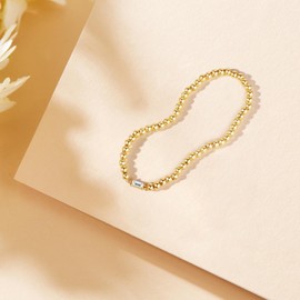 Free bird Gold Bracelets for Women, Dainty Gold Beaded Birthstone Bracelet with Baguette CZ 14K Gold Plated Stacking Birthstone Bracelets for Women,Pulsera para Mujer