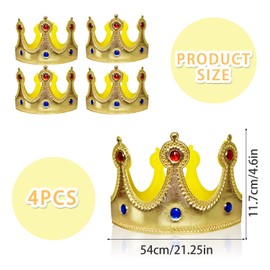 XNIVUIS 4 Pieces King Crown,Cloth Gold Coronation Crown with Gems,Birthday Crown,for Adult Kid Birthday Party Holiday Festival Party Favors,Kings Charles Coronation Party Carnival(Gold)