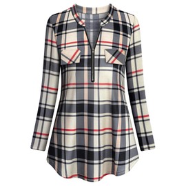 Flattering Tops for Women,Tanst Ladies Long Sleeve Split V Neck Classy Form Loose Fitting Plaid Pattern Aline Curved Hem Stylish lightweight Tartan Shirts with Fake Pockets Yellowe L