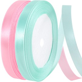 Winsyison 2 Rolls Satin Ribbon, Fabric Ribbon for Flower Bouquet Wrapping Roses Making, Polyester Decorations for Holiday Wedding Birthday Graduation- Light Green & Light Pink