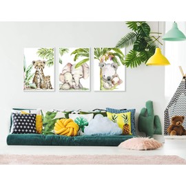 artpin® Set of 3 Pictures for Children's Room Jungle Decoration Boys Girls - DIN A4 Poster Animals without Picture Frame - Safari Africa Wall Pictures - Elephant Tiger Koala P54