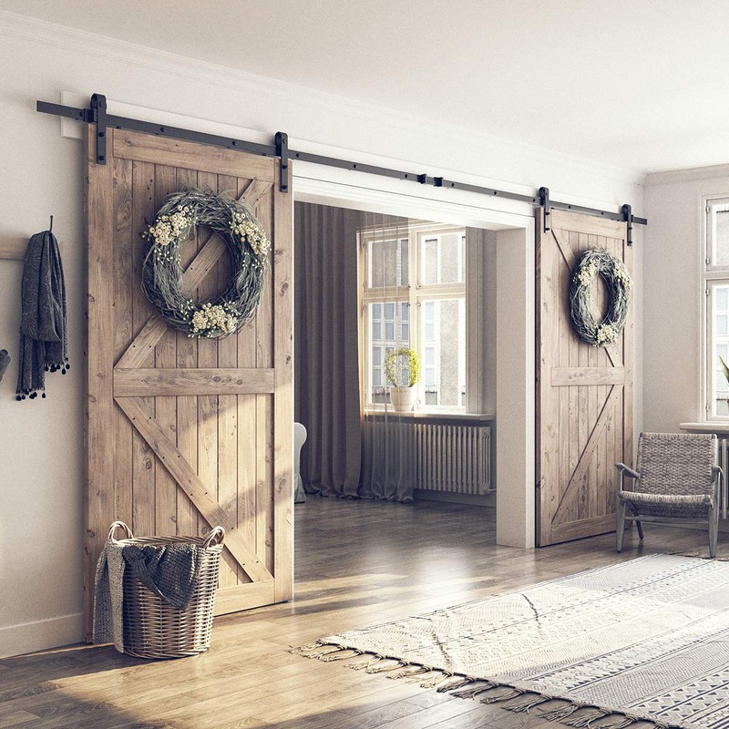 SMARTSTANDARD Double Sliding Barn Door Hardware Kit