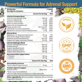 Tervaies Adrenal Supplement to Support Cortisol Healthy Levels - Supplements Helps Body Absorb Nutrients Through Black Pepper and Probiotics - Tablets (60 Pieces)