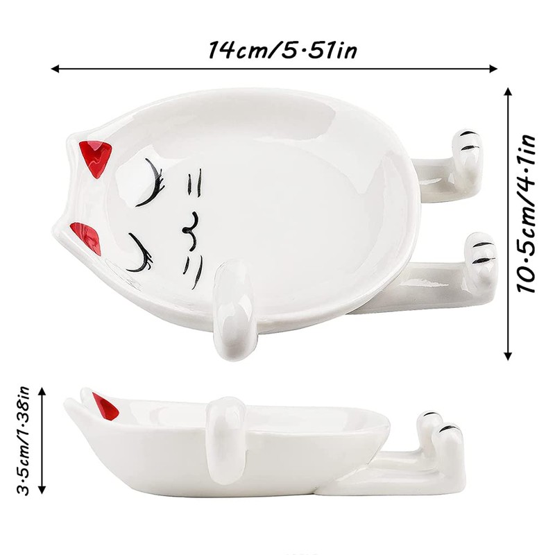 Ceramic Cat Spoon Rest for Kitchen Counter, Multifunctional Chopsticks Spoon