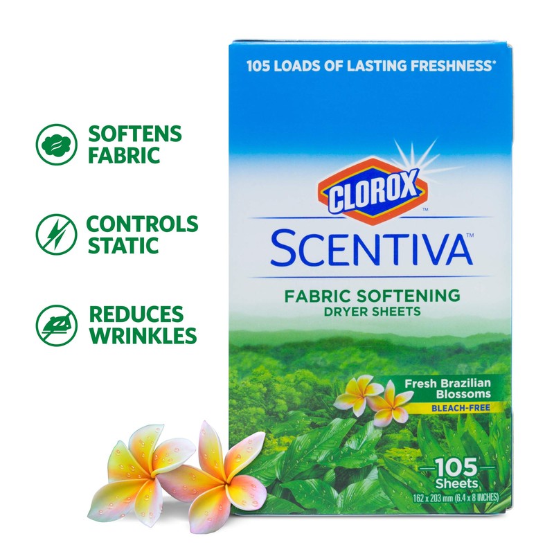 Clorox Scentiva Fabric Softener Dryer Sheets, Fresh Brazilian Blossoms Scent