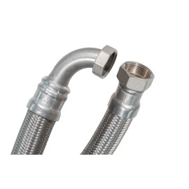 SFX® Reinforced Hose 30 cm DN25 Flexible Hose 1 Inch Nut x 1 Inch Nut with 90 Degree Bend Stainless Steel Braided Drinking Water Hose 300 mm