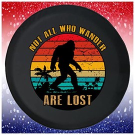 Spare Tire Cover - Tire Accessories for SUV's, Campers, RV's, Trucks, and More | Not All Who Wander are Lost Bigfoot Black 35 Inch