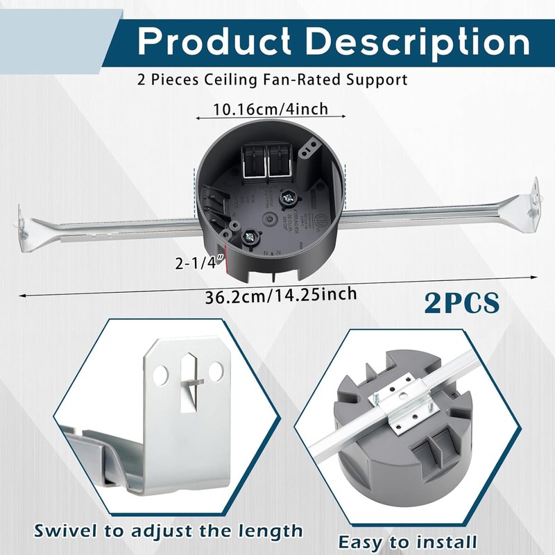 Therwen 2 Pcs Ceiling Fan Brace Electrical Box 14.25 to