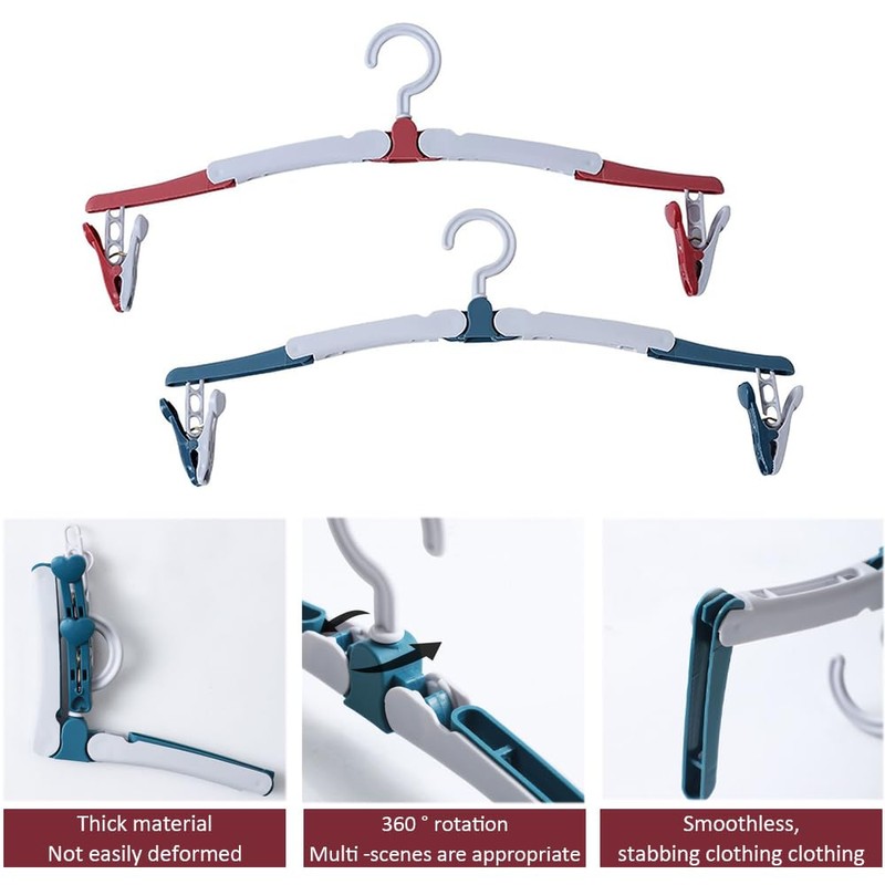 Folding Clothes Hanger, 8 Pcs Folding Clothes Hangers with Clips