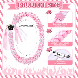 Hotop Graduation Ribbon Leis Class of 2025 Graduation Necklace Leis, 47 Inch Congrats Graduates Ribbon Double Braided Necklace for Kindergarten Party Accessories(Pink and White,Cute Style)