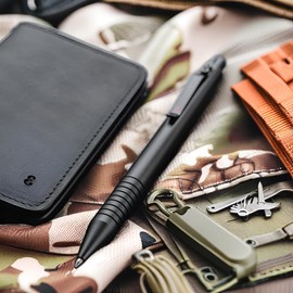 Everyman Limited Edition Gift Set – Black Full-Grain Leather Men’s Slim Wallet with Black Stitching & EDC Grafton Pen