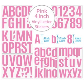 6 Sheets 4 inch Pink Self Adhesive Vinyl Letter Number Stickers Kit, Mailbox Numbers Sticker for Mailbox, Alphabet Number Stickers, Decals for Sign, Kitchen,Door, Business, Addres