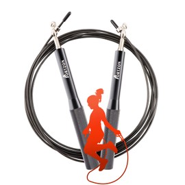 Portzon Cuerda de saltar, mango de aluminio antideslizante, longitud de ajuste, rodamiento de bolas giratorio de 360° integrado portátil para equipo de entrenamiento de fitness, color negro