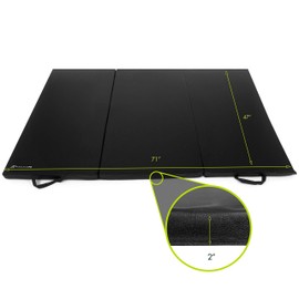 ProsourceFit Tri-Fold Folding Thick 6'x4' Exercise Mat with Carrying Handles for Tumbling/Martial Arts, Black (ps-1953-tfm-l-black)