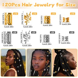 JAONLD 120 Pcs Hair Braid Rings Hair Beads Gold Silver Hair Jewellery Adjustable Metal Cuffs Hair Charms Dreadlocks Woven Hair Clips for Braids Accessories Braiding Hair Decor (4 Shapes)