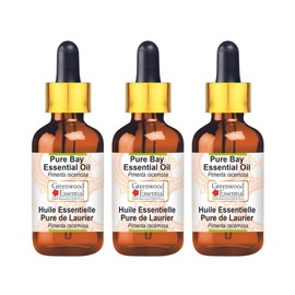 Greenwood Essential Pure Bay Essential Oil (Pimenta racemosa) with Glass Dropper Natural Therapeutic Quality Steam Distilled (Pack of Three) 100 ml x 3 (10 oz)