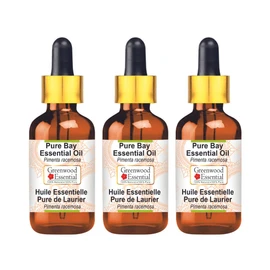 Greenwood Essential Pure Bay Essential Oil (Pimenta racemosa) with Glass Dropper Natural Therapeutic Quality Steam Distilled (Pack of Three) 100 ml x 3 (10 oz)