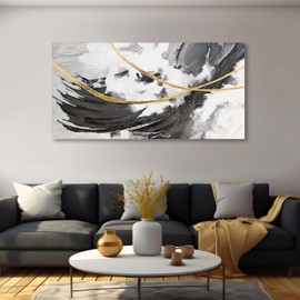 Abstract Wall Art Black And White Canvas Prints Pictures for Wall Decoration Gold Line Artwork Decor for Bedroom Dinning Room Home Office Kitchen 20x40 In