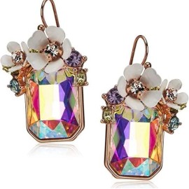 Betsey Johnson Flower Cluster Stone Drop Earrings