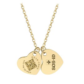 SOS ID Chain Twin Hearts - Emergency Pendant with QR Code - Heart Medical Alert Passport - Instant Reveal Health Data - Elegant Jewellery for Safety