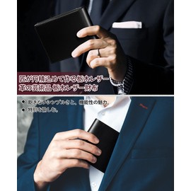 Men's Bi-fold Wallet, Tochigi Leather, Genuine Leather, Box-shaped Coin Purse, Large Capacity, 16 Cards, Father's Day, Money, black (inner black), Classic