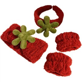 4Pcs Skincare Headband and Wristband Set, Cute Strawberry Skincare Hair Bands Spa Headband Makeup Skincare Headbands Wrist Towels For Women Spa Face Wash Headband (Red, One set)