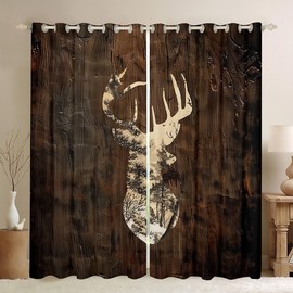Feelyou Deer Hunting Curtains for Bedroom Living Room Kids (2 Panels, 38 x 45 Inch) Antlers 30%-50% Room Darkening Blackout Curtain Room Decor Wild Animal Darkening Dreapes Brown Window Treatments