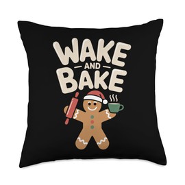 Wake and Bake Gingerbread Rolling Pin Christmas Cookie Throw Pillow