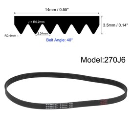 sourcing map 270J6 Rubber Poly V Belt, 6 Ribs PJ V-Ribbed Belt 685mm Length x 14mm Width x 3.5mm Thick, Industrial Transmission Drive Belt