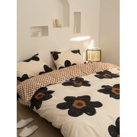 KAREVER Black Floral Comforter Set Black Botanical Bedding Cal King Women Modern Elegant Chic Blankets Lightweight Black Sunflower Reversible