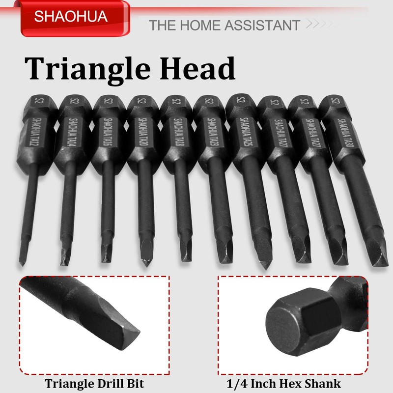 SHAOHUA Triangle Screwdriver Set, 10Pcs S2 Steel Triangle Drill Bit