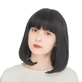 Lineastoria Heartbeat Bob Cut Wig, Full Wig, 10 Colors, 3 Types of Bangs, Medium Size, Type: See-Through Bangs, Color: Rich Black