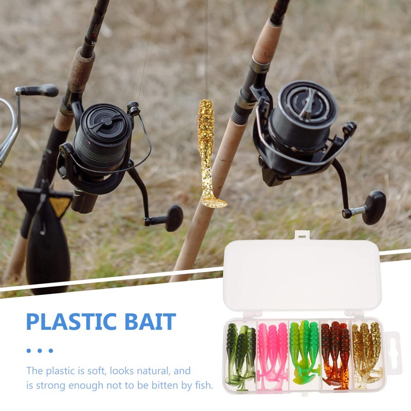 Outanaya Bass Fishing 30pcs Colorful Soft Plastic Worm Baits Natural