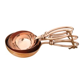 Creative Co-Op Hammered Stainless Steel Leather Tie (Set of 4 Sizes) Scoops, Copper