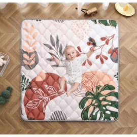 TADO MUSLIN Baby Play Mat 50x50 Inch, Thickened Soft Floor Mat for Playpen, Machine Washable Foam Crawling Mat with Non-Slip Bottom for Babies and Toddlers, Foldable Padded Playmat