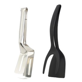 Egg Flipper spatula and 304 Stainless Steel fish Spatula, 2 in 1 Grip and Flip Spatula Tongs, Egg Spatula Flipper Tong for Cooking, fish spatulas for nonstick cookware with Multipurpose BBQ(Set of 2)