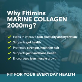 Marine Collagen Capsules 2000mg, with Hyaluronic Acid & Vitamin C, High Strength Collagen Supplements for Men & Women, Muscle Growth, Gut Health, Skin & Hair, 120 Capsules (Fitimins)